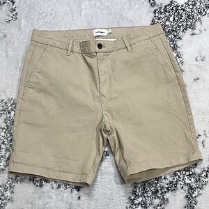 Topman Mens Khaki Chino Shorts Size 34 Casual Flat Front Summer Classic